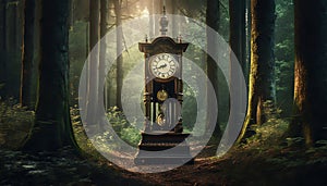 antique clock in the forest