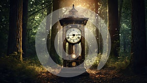 antique clock in the forest