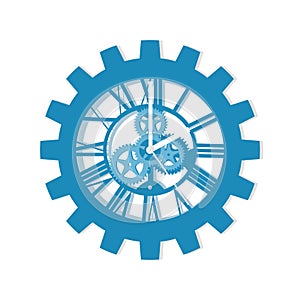 Antique clock and gear icon. Modern Roman Numeral Clock. vector illustration