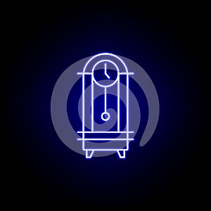 antique clock icon in blue neon style.. Elements of time illustration icon. Signs, symbols can be used for web, logo, mobile app,