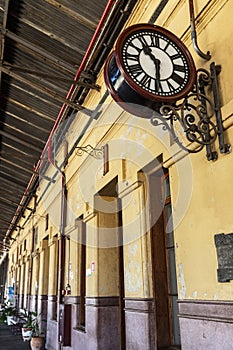Antique clock with Roman numerals at the deactivated train station, today Estacao Cultura in Campinas, state of Sao Paulo, Brazil