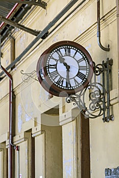 Antique clock with Roman numerals at the deactivated train station, today Estacao Cultura in Campinas, state of Sao Paulo, Brazil