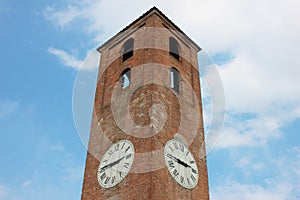 Antique Clock Tower on Blue Sky Background