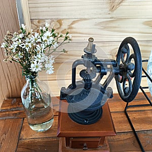 antique coffee grinder.