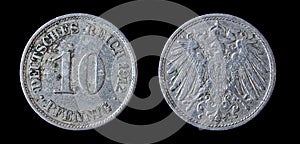 Antique coin of 10 pfennig. 1912.