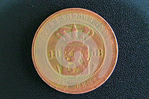 Antique coin of 2.5 cent Nederland Indie 1858 with the main ingredient of a bronze coin, Weight 12g, Diameter 3 cm photo