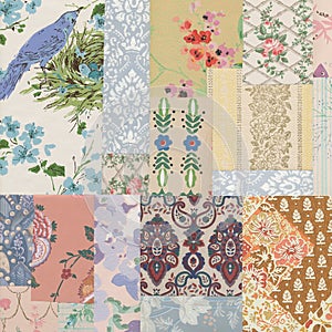 Antique Collage of shabby chic vintage wallpapers