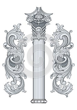Antique Column With Design Elements vector #1017