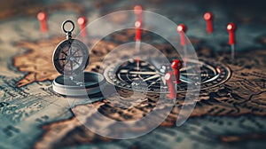 The antique compass and map.AI generated image