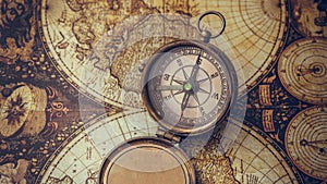 Antique Compass On Old World Map