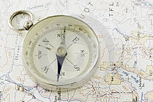 Antique Compass, Prospecting Map, And Gold photo