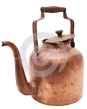 Antique copper kettle isolated on white