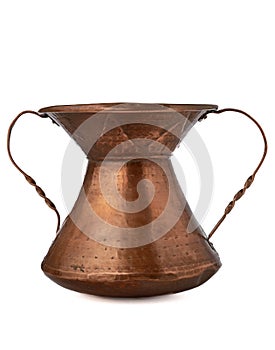 Antique copper pot isolated on white background handmade shining