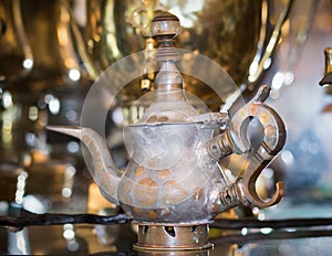 Antique copper vessel with lid handmade tea.