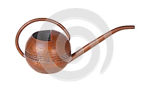 Antique copper watering can isolated against white