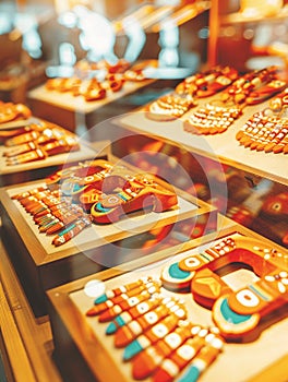 Antique coral jewelry on display in a historical maritime museum, detailed carvings from ancient sea civilizations photo