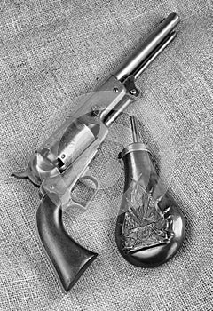 Antique Cowboy Pistol and Gunpowder Flask