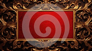 antique damask frame with red and gold color, ai
