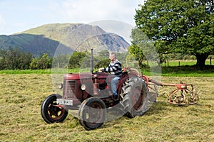 Antique David Brown tractor and threshing machine