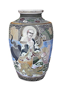 Antique decorated Chinese vase isolated.