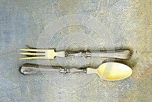 Antique dining silverware with ivory handle