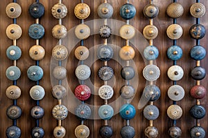 antique door knobs arranged in a grid, showcasing diversity