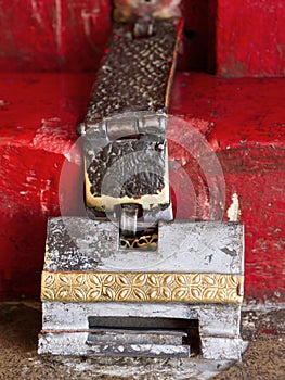 Antique door lock of entrance to the temple of Samstanling Buddhist monastery