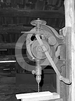 An antique drill press at mabry mill