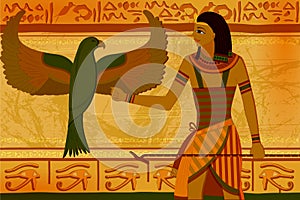 Antique Egyptian papyrus and hieroglyph background