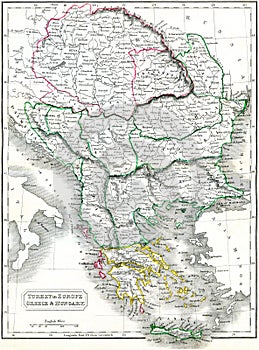 Antique Engraving of Historical Map of Central and Southeastern Europe