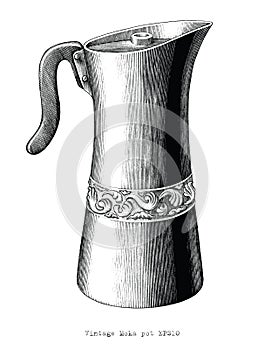 Antique engraving illustration of Moka pot black and white clip art isolated on white background