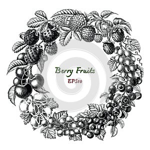 Antique engraving illustration vintage style of circle berry fruits black and white clip art isolated on white background,Clip art