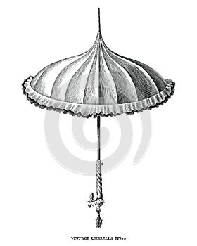 Antique engraving vintage illustration style of Umbrella black and white clip art isolated on white background