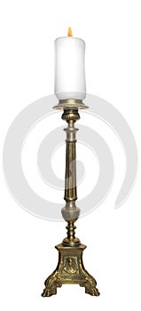 Antique fancy brass candlestick isolated.