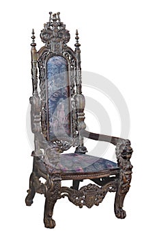 Antique fancy carved wooden chair isolated.