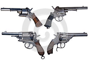 Antique firearms. Vintage revolver, pistol isolated.