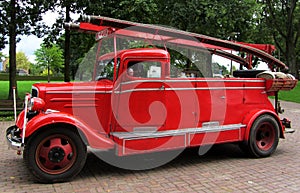 Antique Firetruck of red color Netherlands