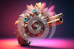 Antique flintlock gun with flowers. Make love not war concept. Abstract style. Generative Ai