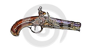 Antique flintlock pistol digital illustration