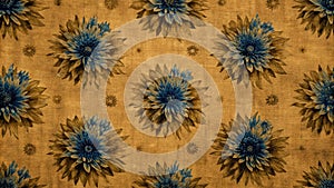 Antique Floral Wallpaper Blue and Gold Chrysanthemum Repeat Pattern
