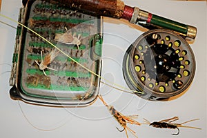 Antique fly fishing rod & reel with wet fly`s