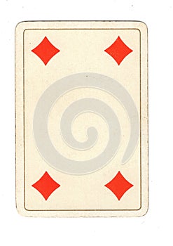 An antique four of diamonds playing card.