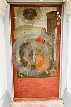 Antique front door with painted picture