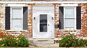 Antique Front Door Windows and Flower Bed