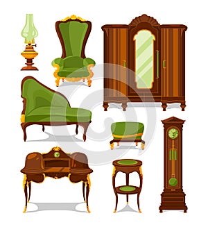 Antique furniture in cartoon style. Vector illustrations isolate