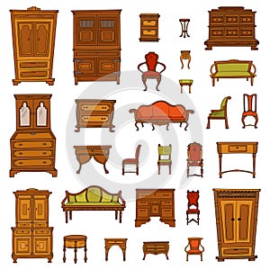 Antique furniture set - closet, nightstand, chairs, nightstands and bureaus