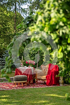 Antique furniture in the summer garden