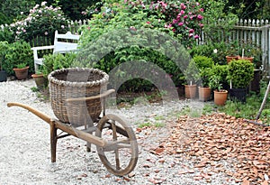 Antique garden cart in colonial Williamsburg Virginia photo
