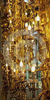 Antique gilded lamp. Detail of the interior.