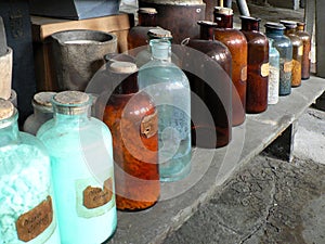 Antique glass bottles